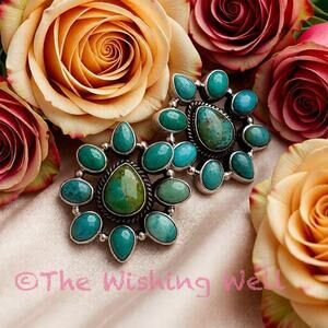 The "Desert Sky" Teardrops Carico Lake Kingman Turquoise Cluster Earrings
